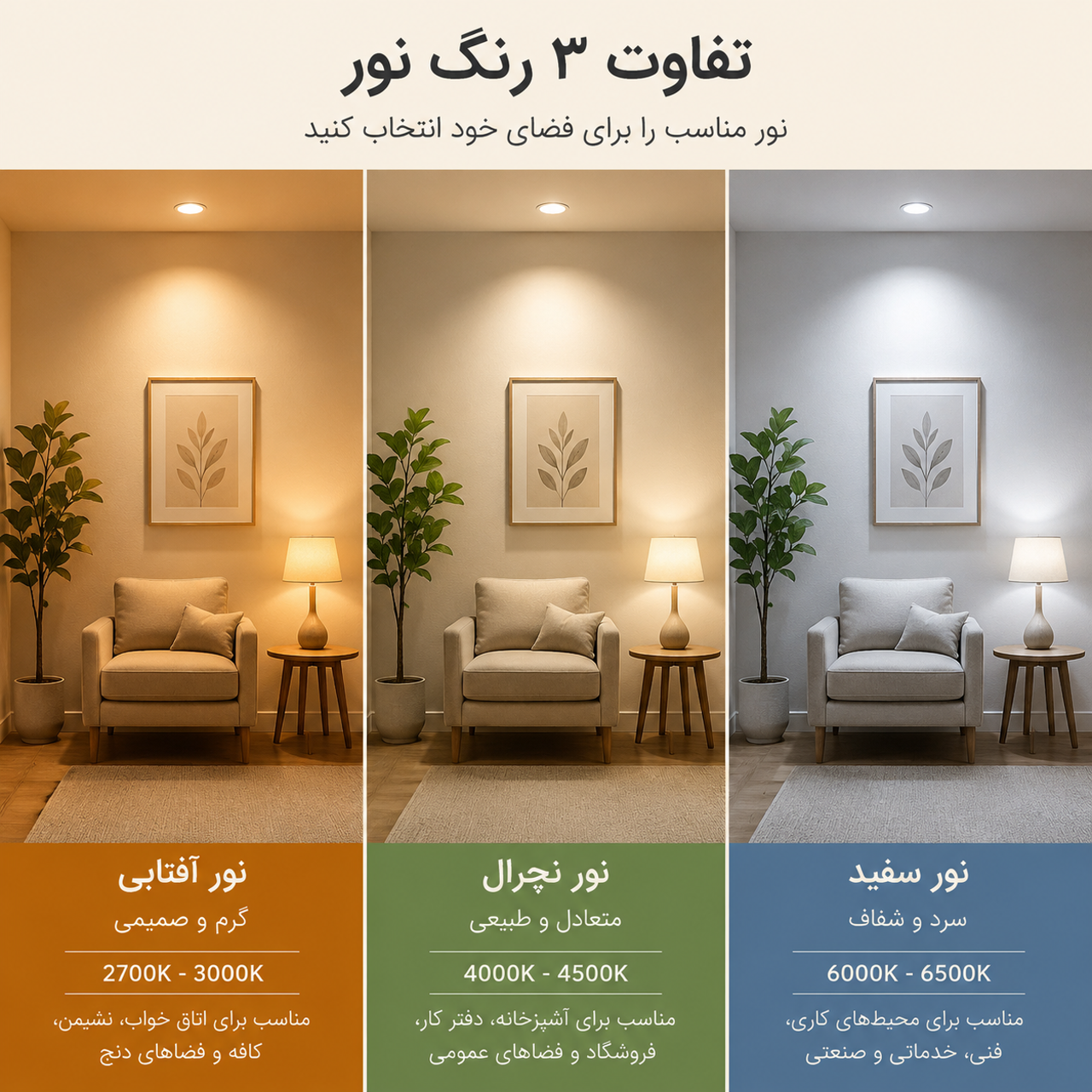 تفاوت نور سفید ، آفتابی ، نچرال