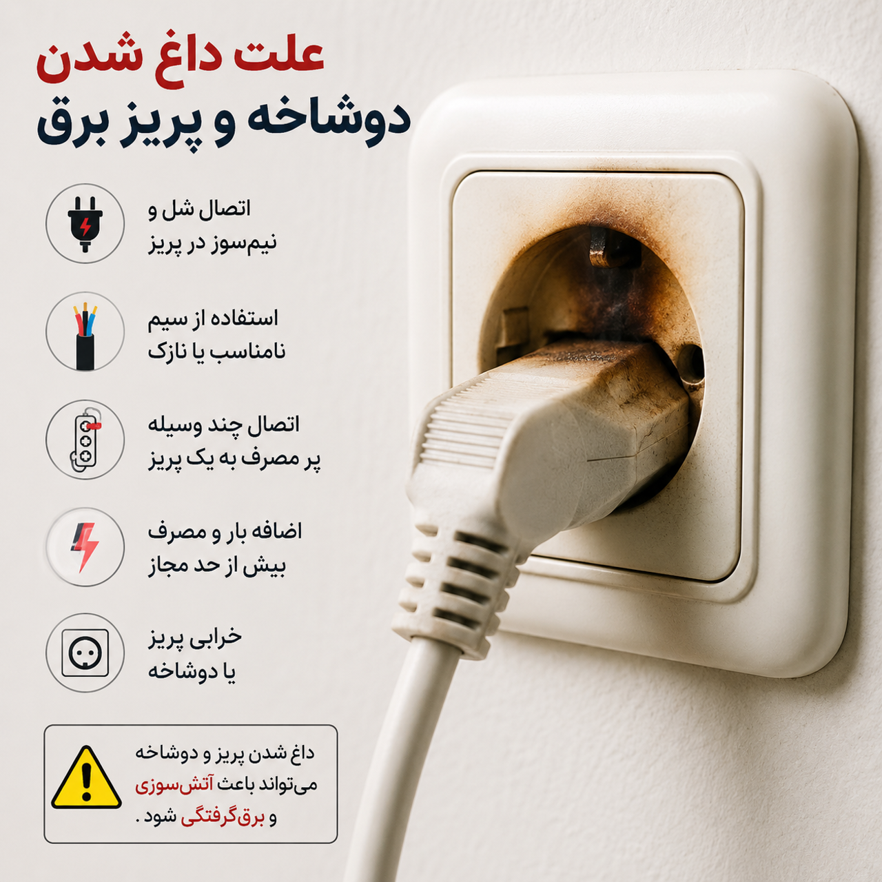 علت داغ شدن دوشاخه و پریز برق چیست؟ بررسی علت‌ها و نکات ایمنی